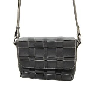 Nino Bossi Woven Leather Crossbody Shoulder Bag Gray Flap Snap‎ Closure